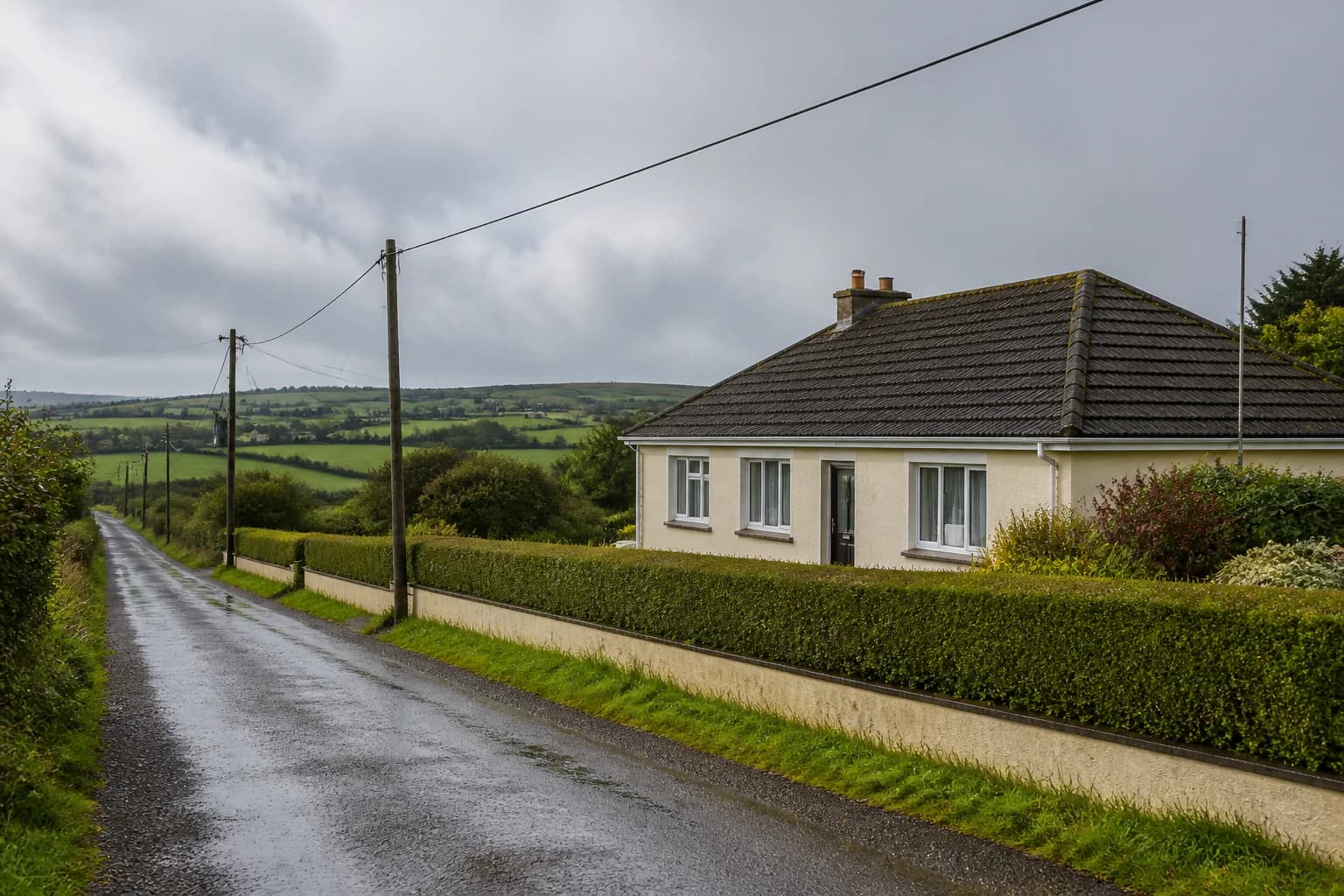 Illustrative Irish rural bungalow with broadband connectivity